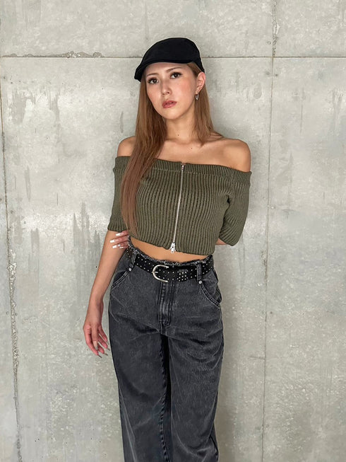 ZIPニットオフショルトップ